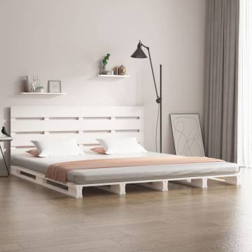 Modern White Bed Frame 200x200 cm - Solid Pine Wood