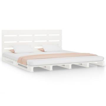 Modern White Bed Frame 200x200 cm - Solid Pine Wood