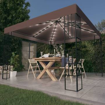 Elegant Taupe Gazebo with LED String Lights - 3x3 m