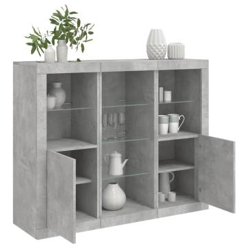 Modern 3-Piece Sideboards with LED Lights in Concrete Grey