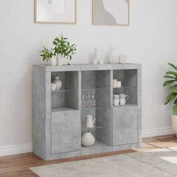 Modern 3-Piece Sideboards with LED Lights in Concrete Grey