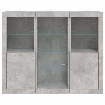 Modern 3-Piece Sideboards with LED Lights in Concrete Grey