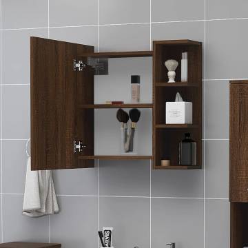 Elegant Brown Oak Bathroom Mirror Cabinet - 62.5x20.5x64cm