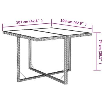 Stylish Brown Garden Table | 109x107x74 cm Poly Rattan & Glass