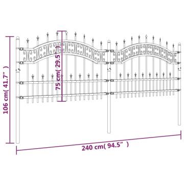 Garden Fence with Spear Top Black - Powder-coated Steel 115cm