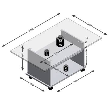 FMD Coffee Table with Castors - Stylish Oak Tree Design