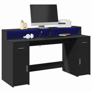 Stylish Black Desk with LED Lights - 160x55 cm | HipoMarket