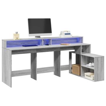 Desk with LED Lights Grey Sonoma - Stylish & Functional