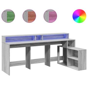 Desk with LED Lights Grey Sonoma - Stylish & Functional