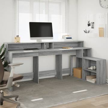 Desk with LED Lights Grey Sonoma - Stylish & Functional