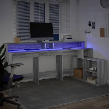 Desk with LED Lights Grey Sonoma - Stylish & Functional