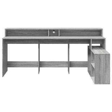 Desk with LED Lights Grey Sonoma - Stylish & Functional