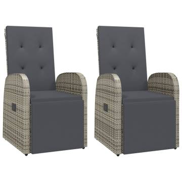 Reclining Garden Chairs with Cushions - 2 pcs Poly Rattan