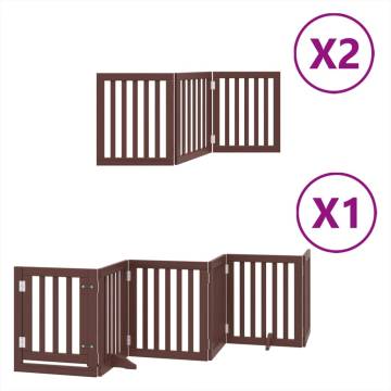 Foldable Dog Gate with Door - 12 Panels, 600 cm Brown Wood