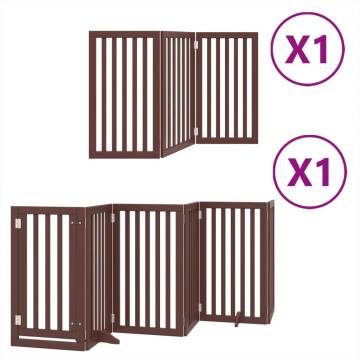 Foldable Dog Gate with Door - 9 Panels Brown 450 cm