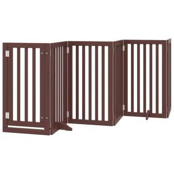 Foldable Dog Gate with Door - 9 Panels Brown 450 cm