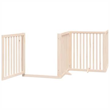 Foldable Dog Gate with Door - 6 Panels 480 cm Poplar Wood