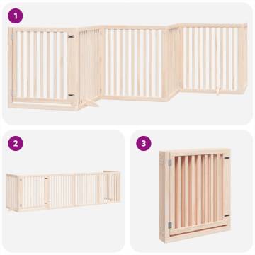 Foldable Dog Gate with Door - 6 Panels 480 cm Poplar Wood