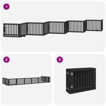 Dog Gate with Door - 10 Panels Black Poplar Wood | Hipomarket