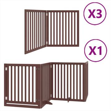 Foldable Dog Gate with Door - 800 cm Brown Poplar Wood