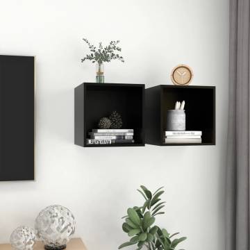 Stylish Black Wall Cabinets - 2 pcs - 37x37x37 cm