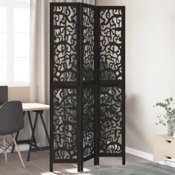 Stylish 3 Panels Black Solid Wood Room Divider - Hipomarket