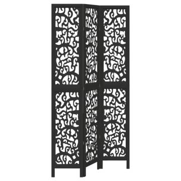 Stylish 3 Panels Black Solid Wood Room Divider - Hipomarket