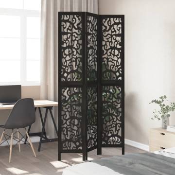 Stylish 3 Panels Black Solid Wood Room Divider - Hipomarket