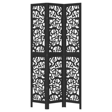 Stylish 3 Panels Black Solid Wood Room Divider - Hipomarket