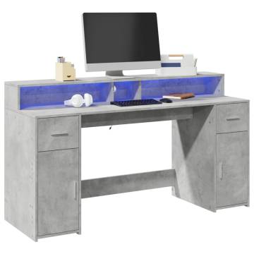 Desk with LED Lights - Concrete Grey 160x55x91 cm