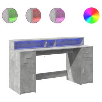 Desk with LED Lights - Concrete Grey 160x55x91 cm