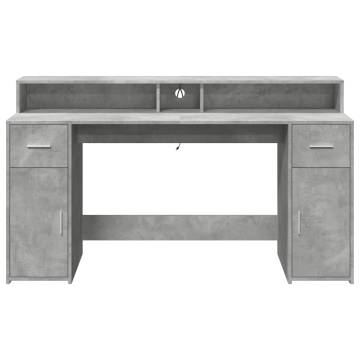 Desk with LED Lights - Concrete Grey 160x55x91 cm