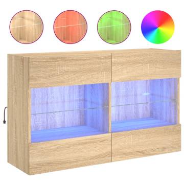 Sonoma Oak TV Wall Cabinet with LED Lights - 98.5x30x60.5 cm