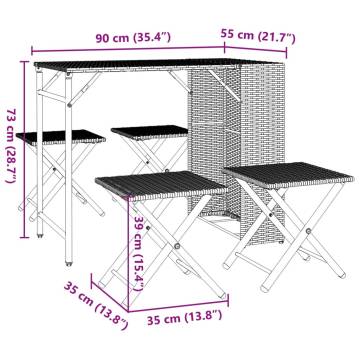 5 Piece Foldable Grey Poly Rattan Garden Dining Set