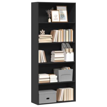 Stylish Black Book Cabinet - 80x30x189 cm Engineered Wood