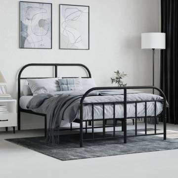 Metal Bed Frame with Headboard - Black 120x200 cm