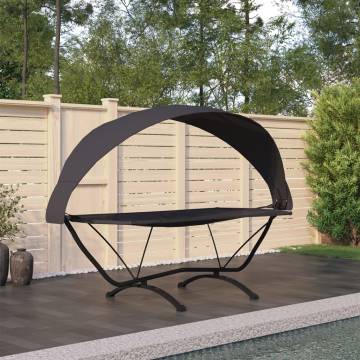 Outdoor Lounge Bed with Canopy - Black Steel & Oxford Fabric