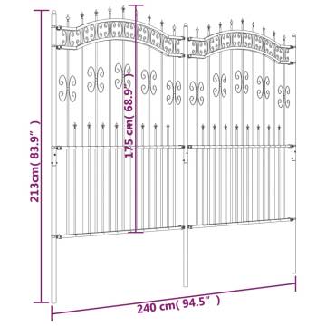 Black Garden Fence with Spear Top - 222 cm Steel Panel