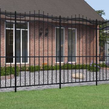 Garden Fence with Spear Top Black - 222 cm Powder-coated Steel