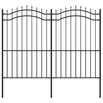 Garden Fence with Spear Top Black - 222 cm Powder-coated Steel