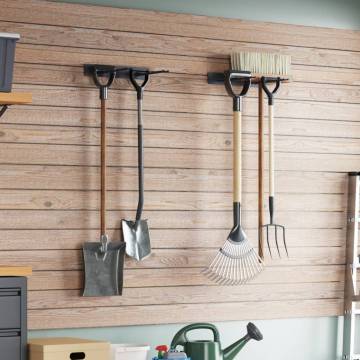 Garden Tool Storage Racks (2 pcs) - Wall Mounted Black Steel