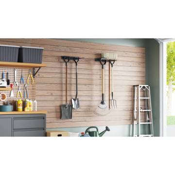 Garden Tool Storage Racks (2 pcs) - Wall Mounted Black Steel