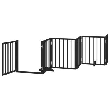 Foldable Dog Gate with Door - 300 cm Poplar Wood - Black