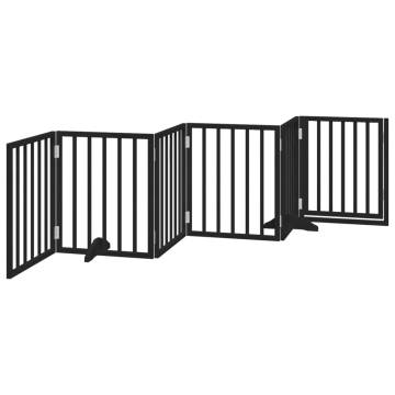 Foldable Dog Gate with Door - 300 cm Poplar Wood - Black