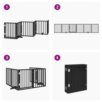 Foldable Dog Gate with Door - 300 cm Poplar Wood - Black