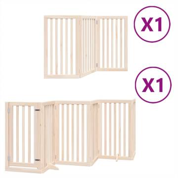 Foldable Dog Gate with Door - 9 Panels, 450 cm Poplar Wood