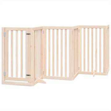 Foldable Dog Gate with Door - 9 Panels, 450 cm Poplar Wood