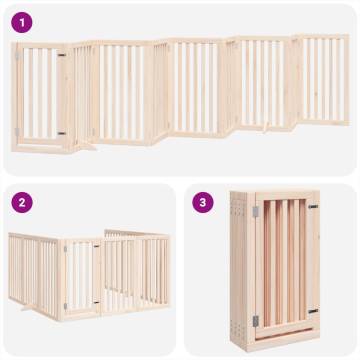 Foldable Dog Gate with Door - 9 Panels, 450 cm Poplar Wood