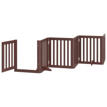 Foldable 9-Panel Dog Gate with Door - 450 cm Brown Poplar Wood