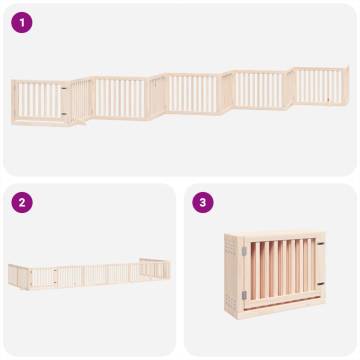 Foldable Dog Gate with Door - 10 Panels Poplar Wood 800cm